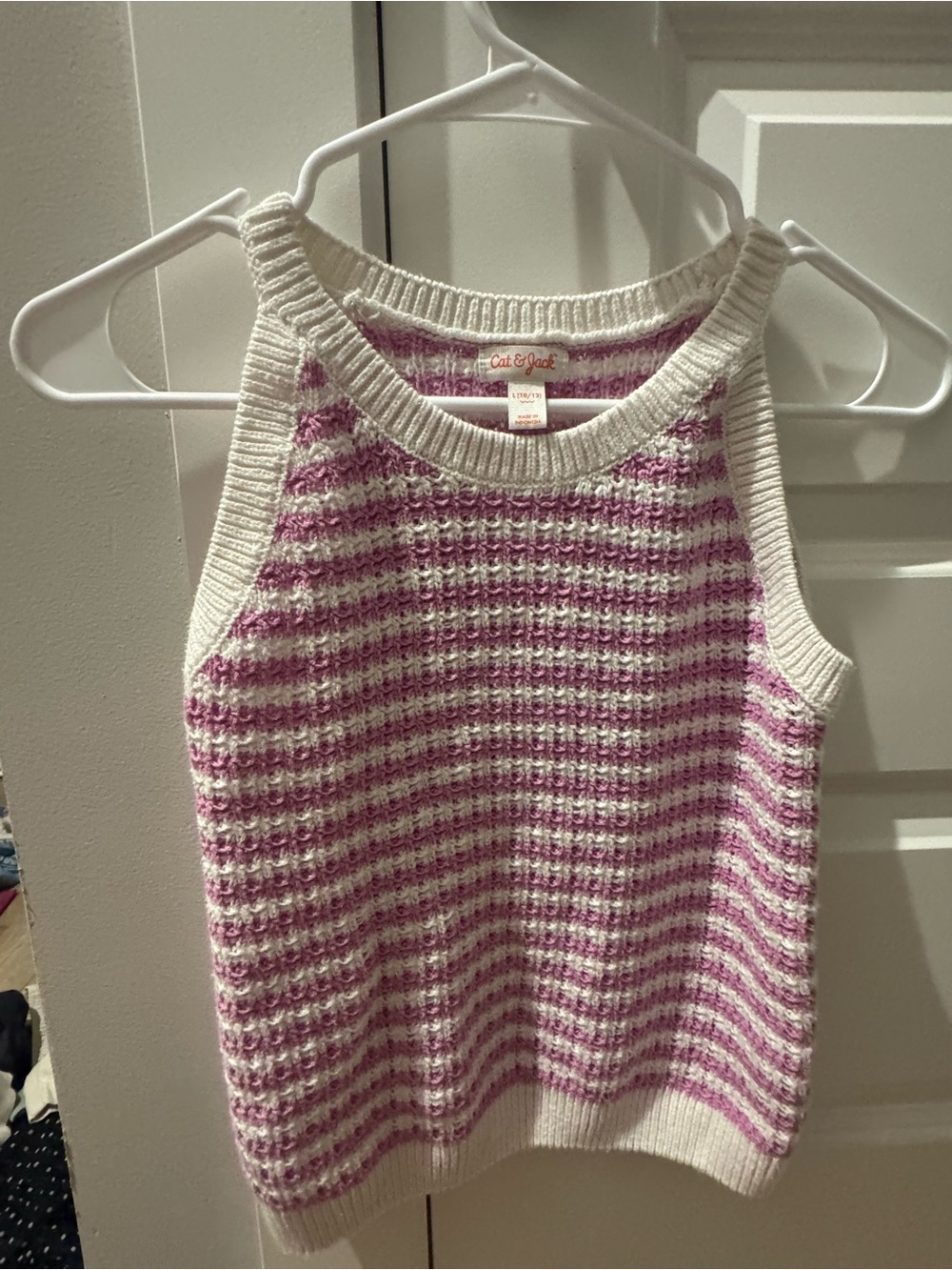 Cat & Jack Cream and Pink Striped Knit Tank Sweater